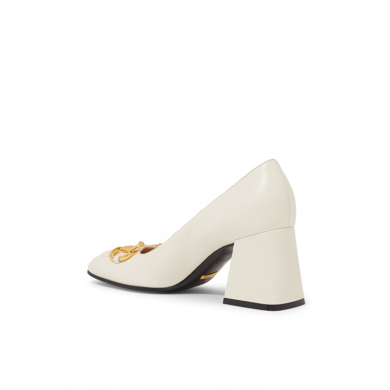 Gucci- Mid-Heel Pumps with Horsebit White