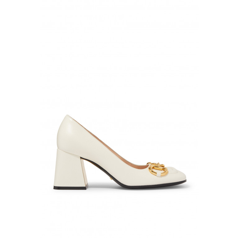Gucci- Mid-Heel Pumps with Horsebit White