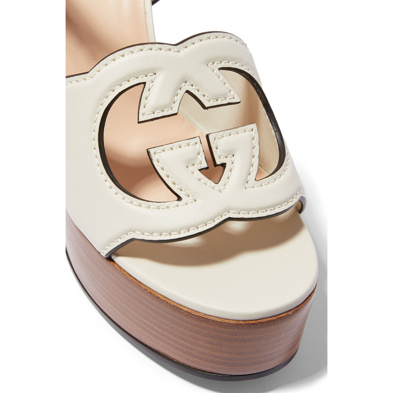 Gucci- Cut-Out 120 Interlocking G Platform Sandals White