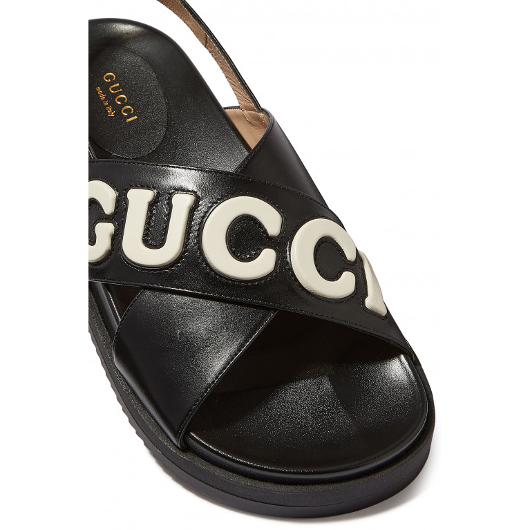 Gucci- Logo Strap Slingback Sandals Black