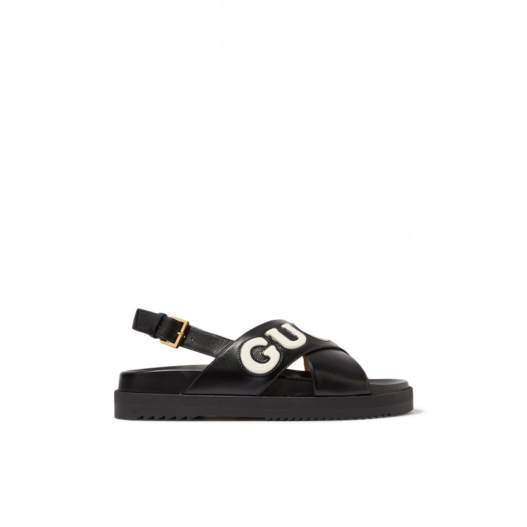 Gucci- Logo Strap Slingback Sandals Black