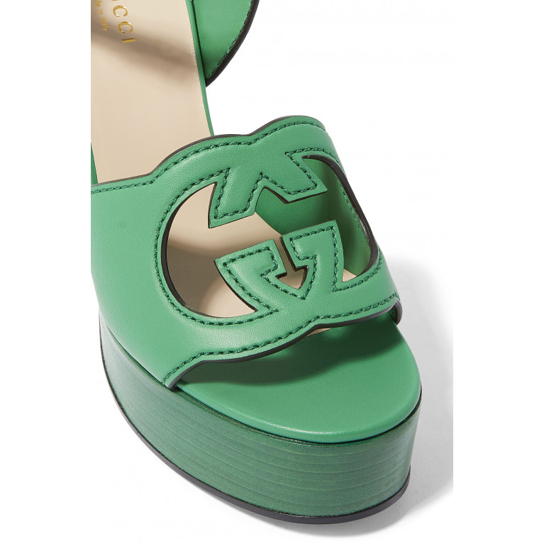 Gucci- Interlocking G Cut-Out 120 Platform Sandals Green