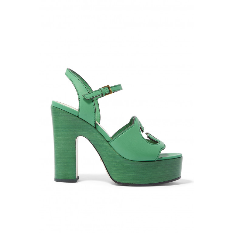Gucci- Interlocking G Cut-Out 120 Platform Sandals Green