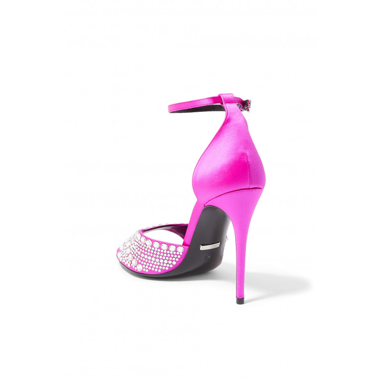 Gucci- Silk Crystal Embellished 100 Sandals Pink
