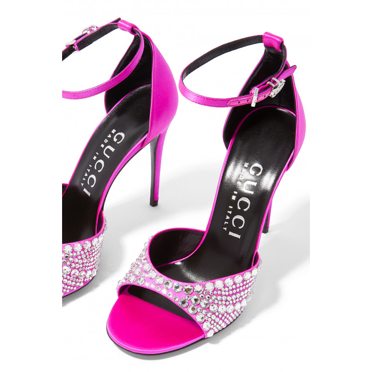 Gucci- Silk Crystal Embellished 100 Sandals Pink