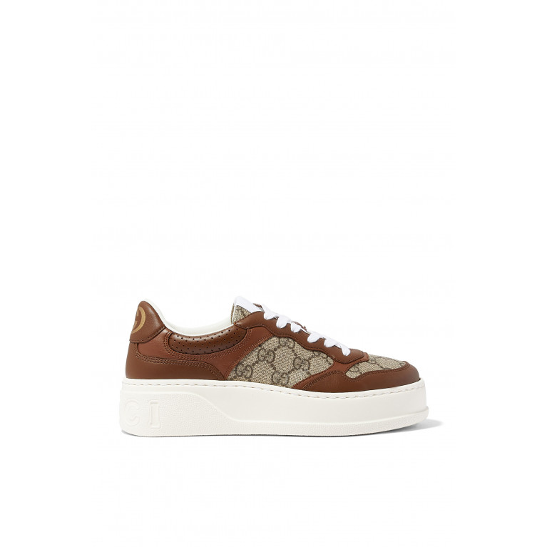 Gucci- GG Supreme Canvas And Leather Sneakers Brown