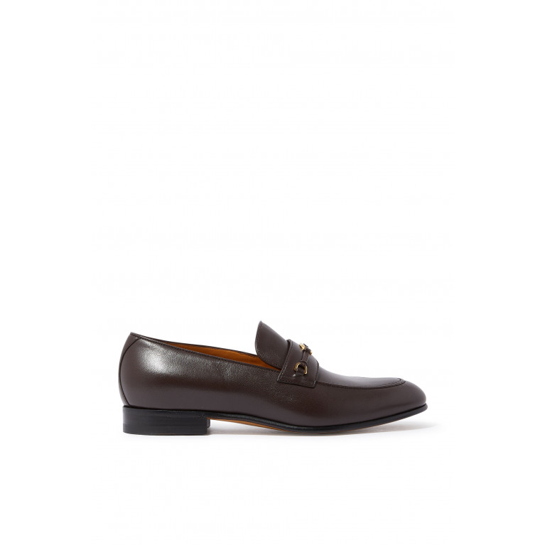 Gucci- Interlocking GG Leather Loafers Brown