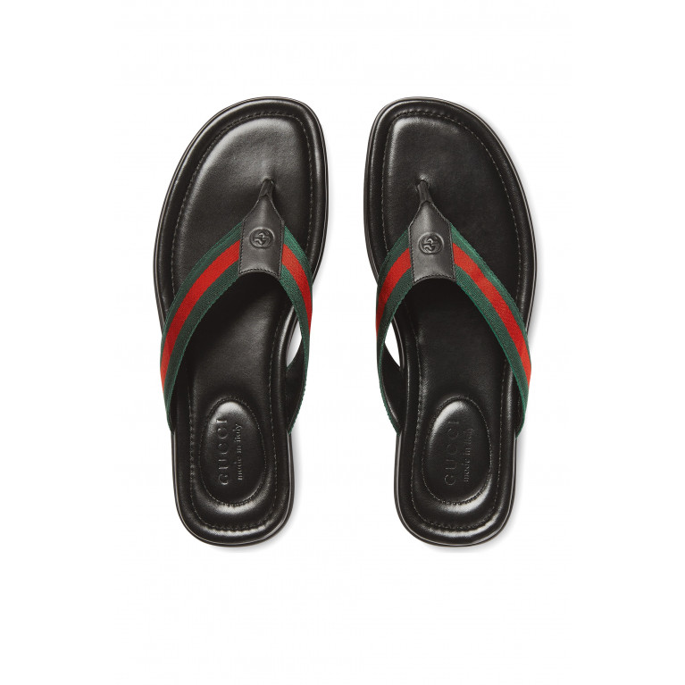 Gucci- Web And Leather Sandals Black