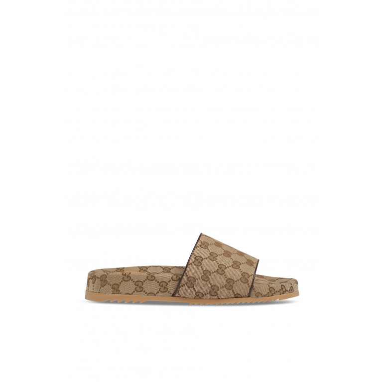 Gucci- Beige Slide Sandals Brown