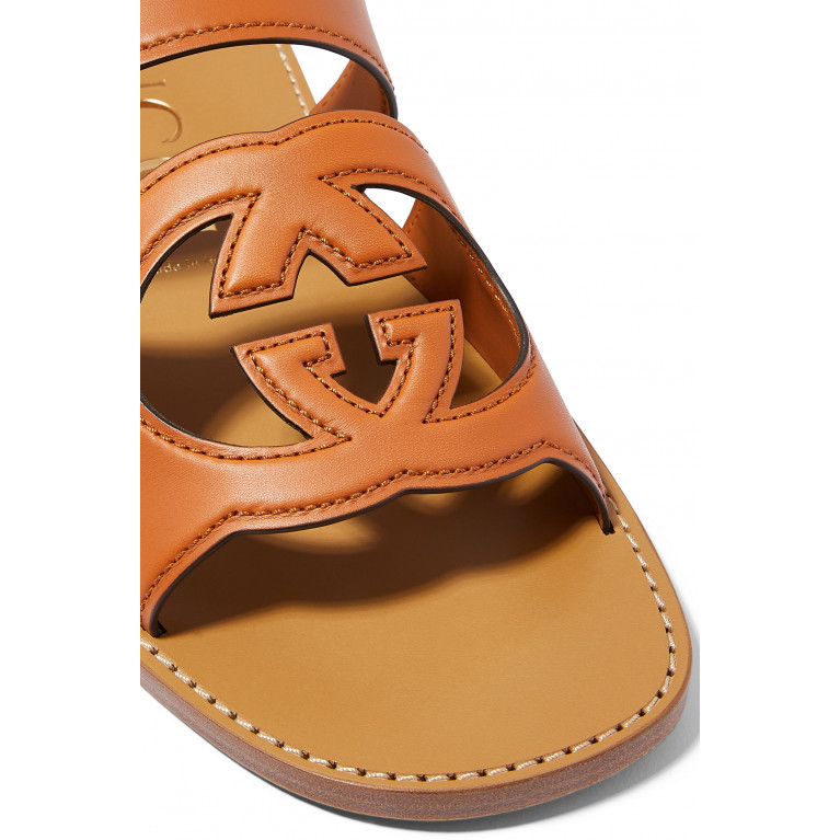 Gucci- Interlocking G Cut-Out Leather Sandals Brown