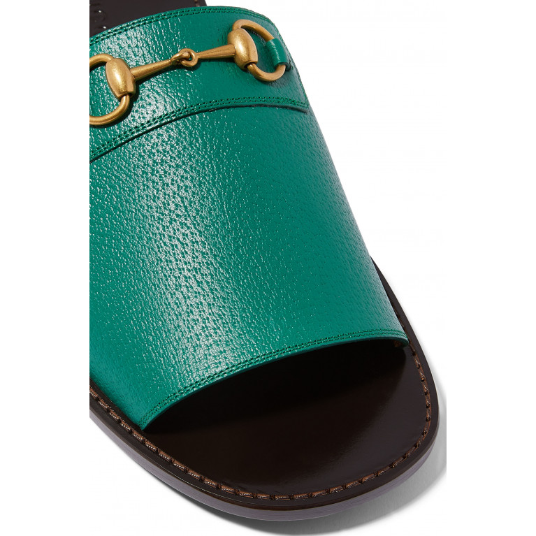 Gucci- Horsebit Leather Slides Green