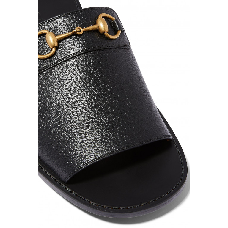 Gucci- Horsebit Leather Slides Black