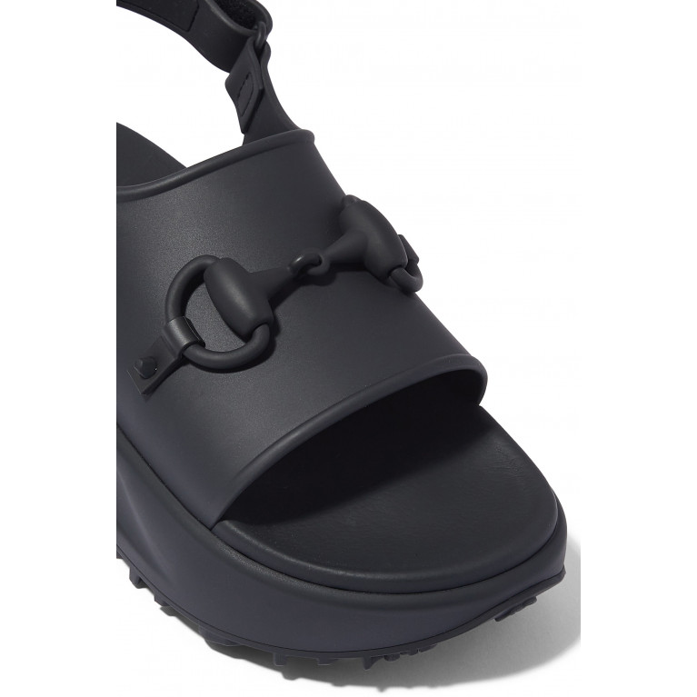 Gucci- Horsebit Rubber Flatform Sandals Black