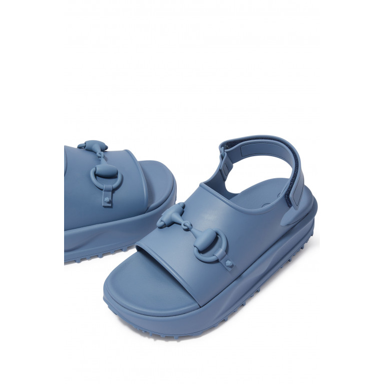 Gucci- Horsebit Rubber Flatform Sandals Blue