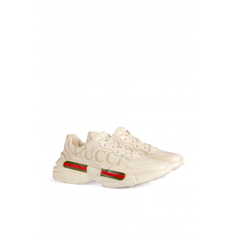 Gucci- Rhyton Logo Leather Sneakers Ivory