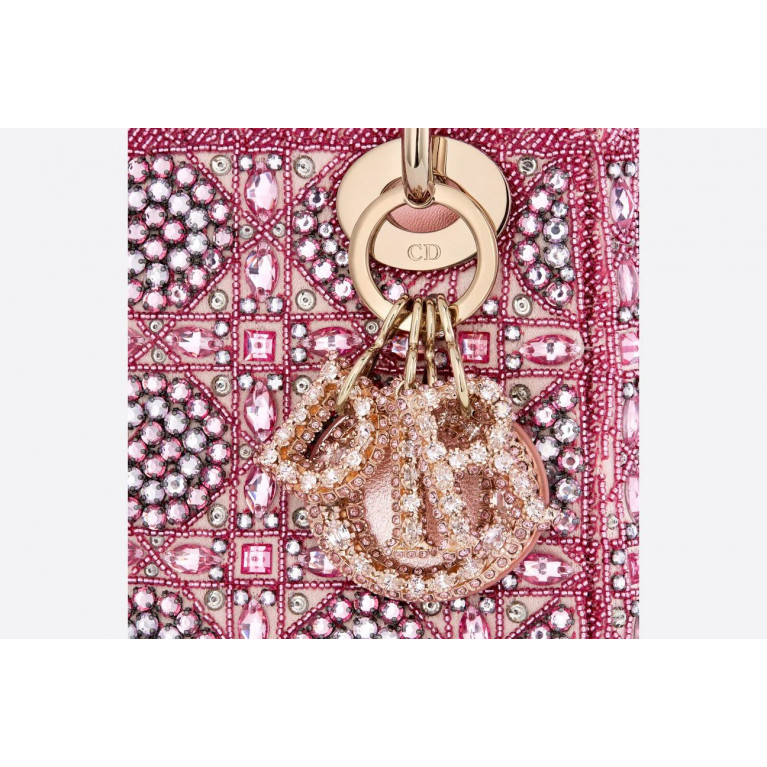 Сумка Lady Dior Mini с узором Cannage и вышивкой бисером Rose Des Vents Metallic 