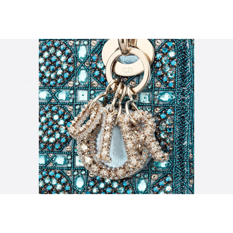 Сумка Lady Dior Mini с узором Cannage и вышивкой бисером Celestial Blue Metallic 