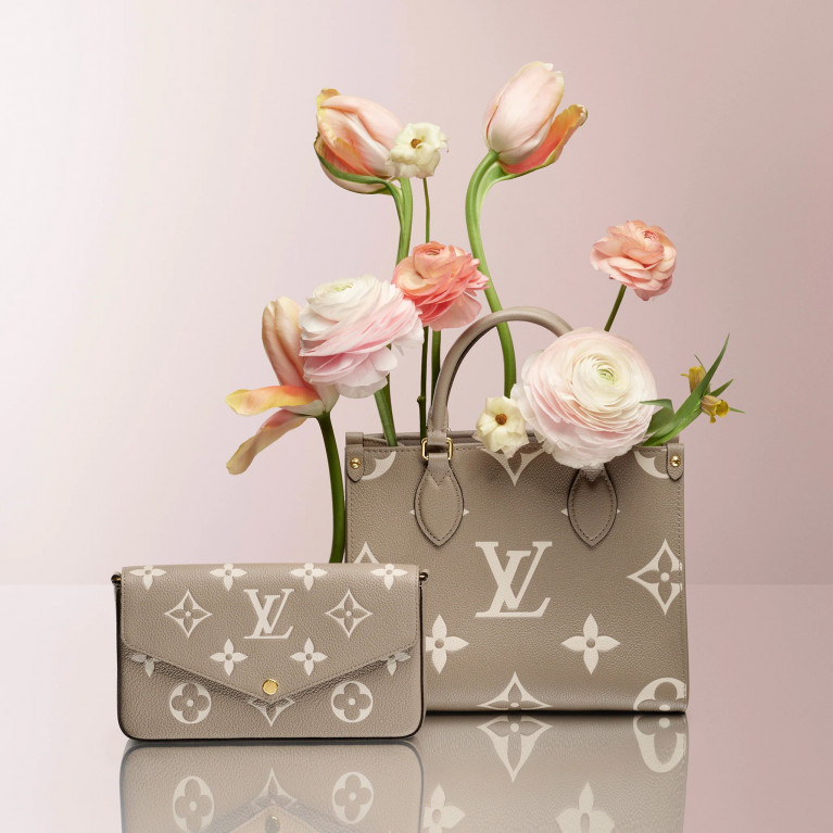 Сумка Louis Vuitton Onthego PM Tote Bag Monogram Empreinte Bicolour Tourterelle / Creme